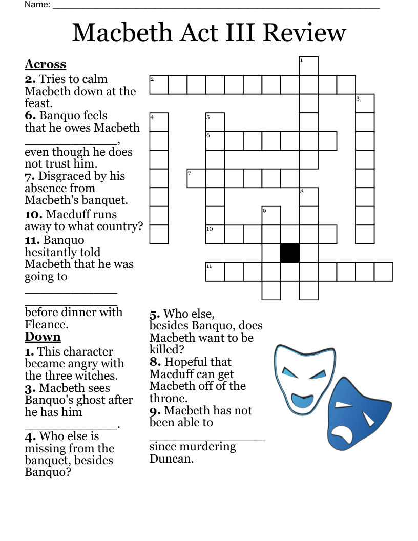 Macbeth Act III Review Crossword