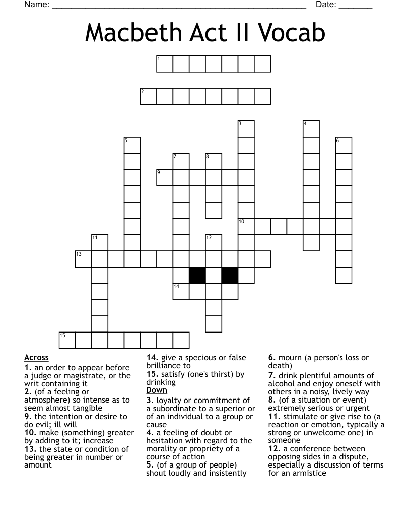 Macbeth Act II Vocab Crossword