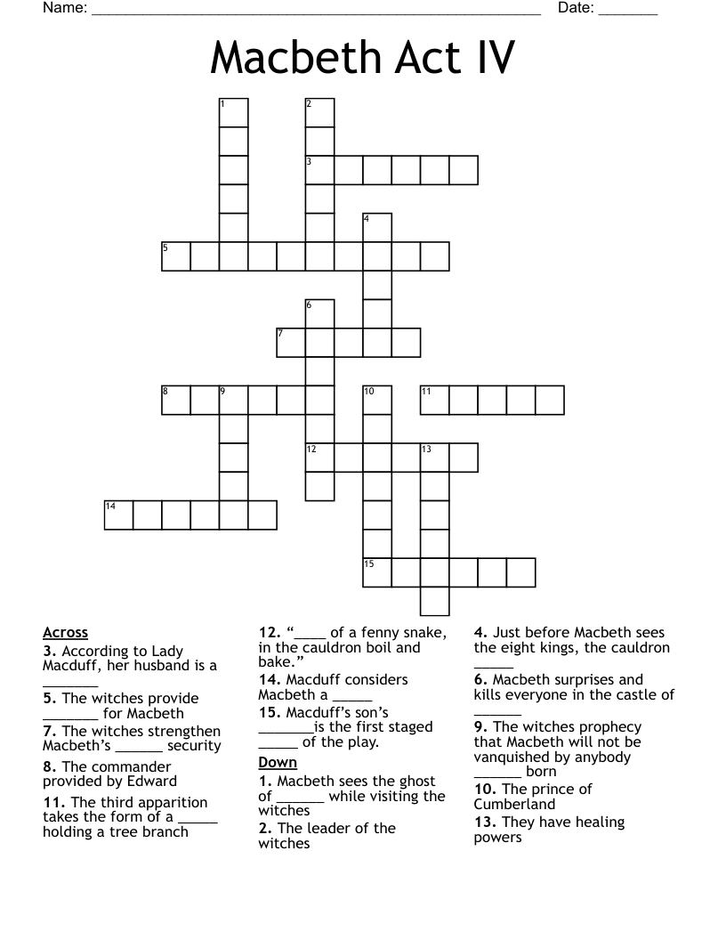 Macbeth Act IV Crossword
