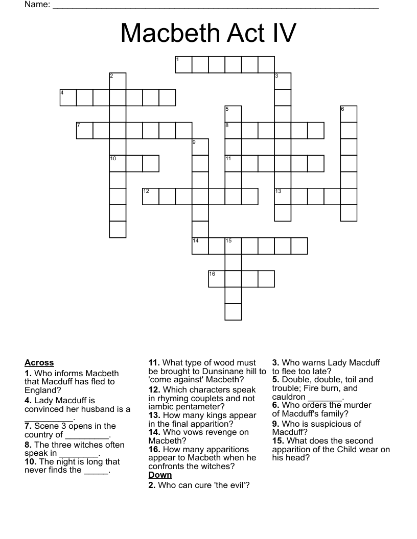 Macbeth Act IV Crossword