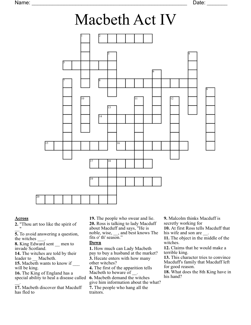Macbeth Act IV Crossword