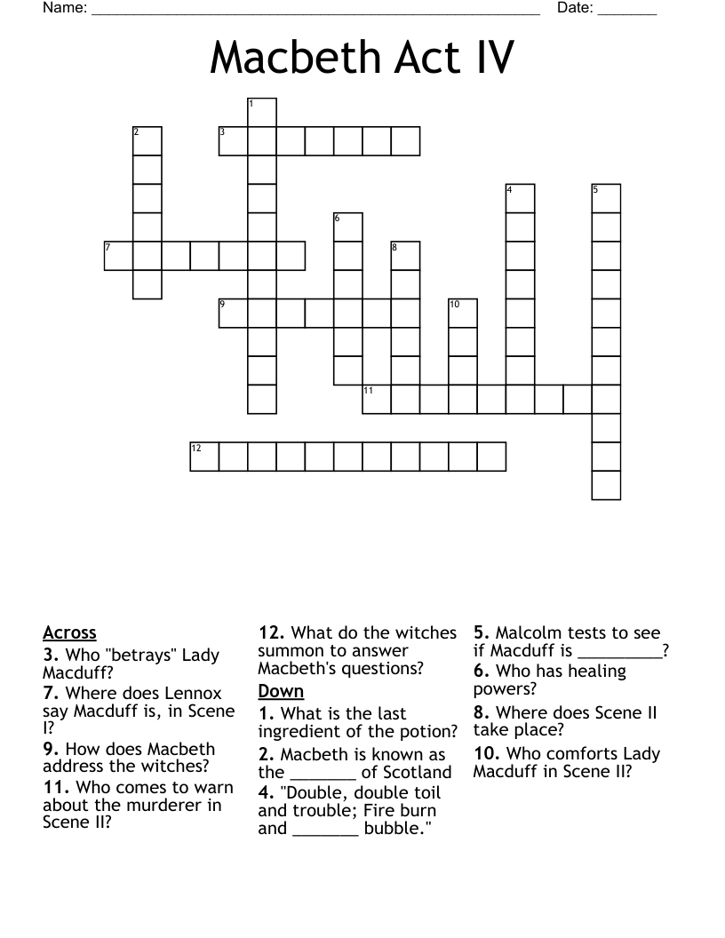 Macbeth Act IV Crossword