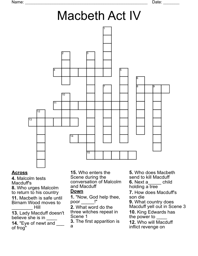 Macbeth Act IV Crossword