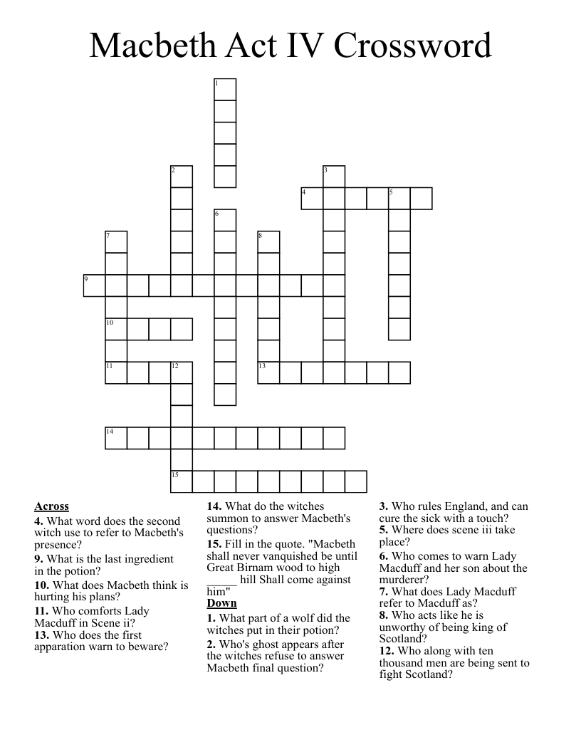 Macbeth Act IV Crossword