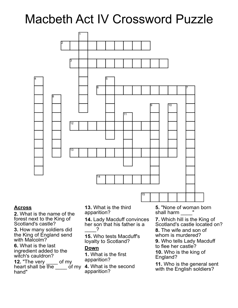 Macbeth Act IV Crossword Puzzle