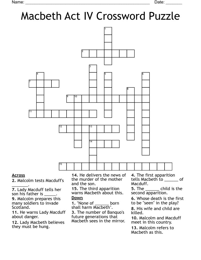Macbeth Act IV Crossword Puzzle