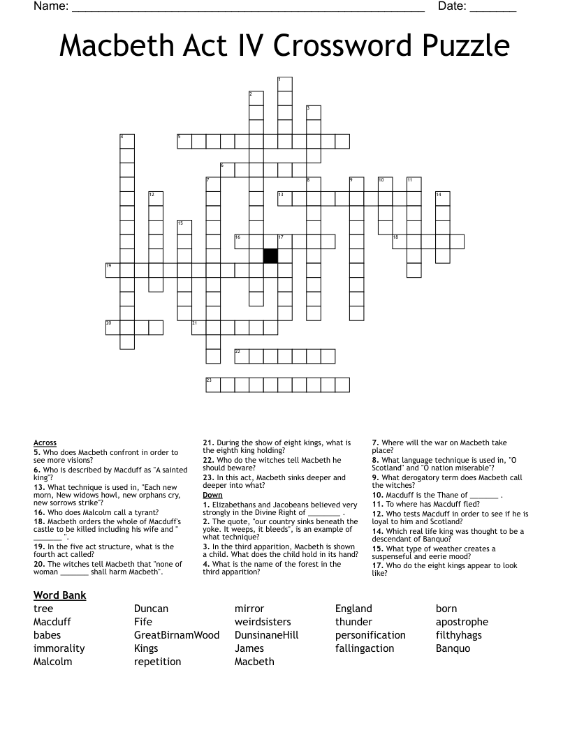Macbeth Act IV Crossword Puzzle