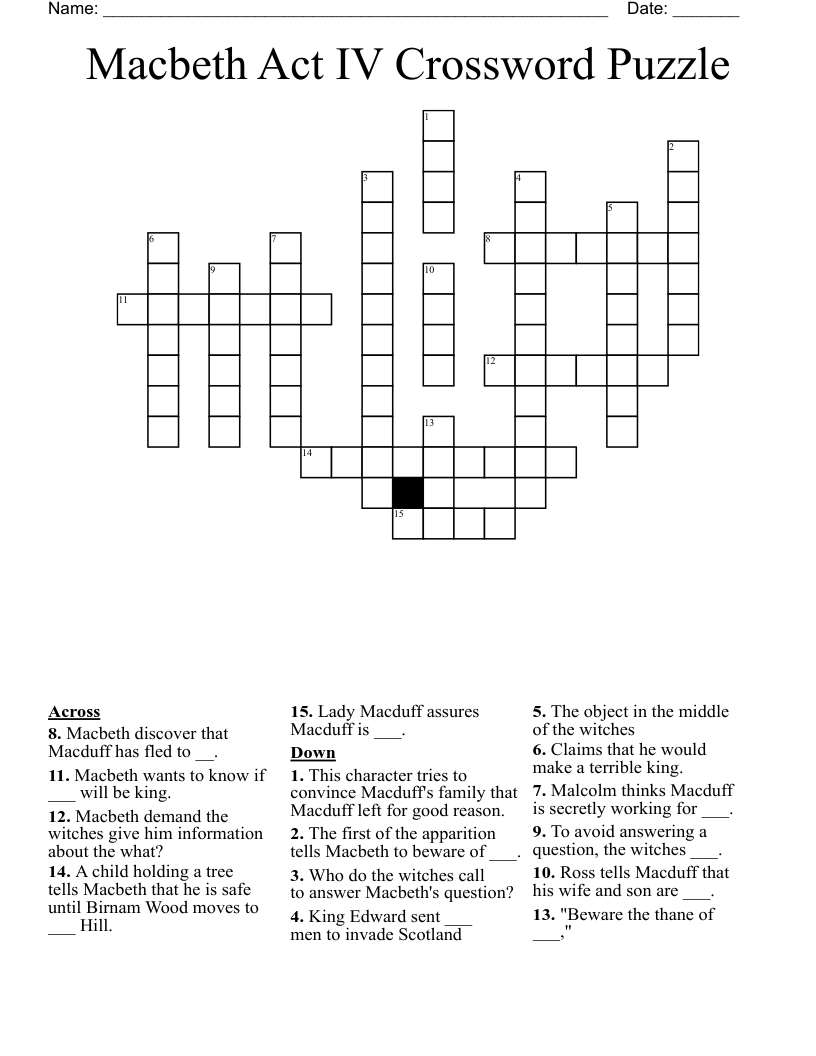 Macbeth Act IV Crossword Puzzle