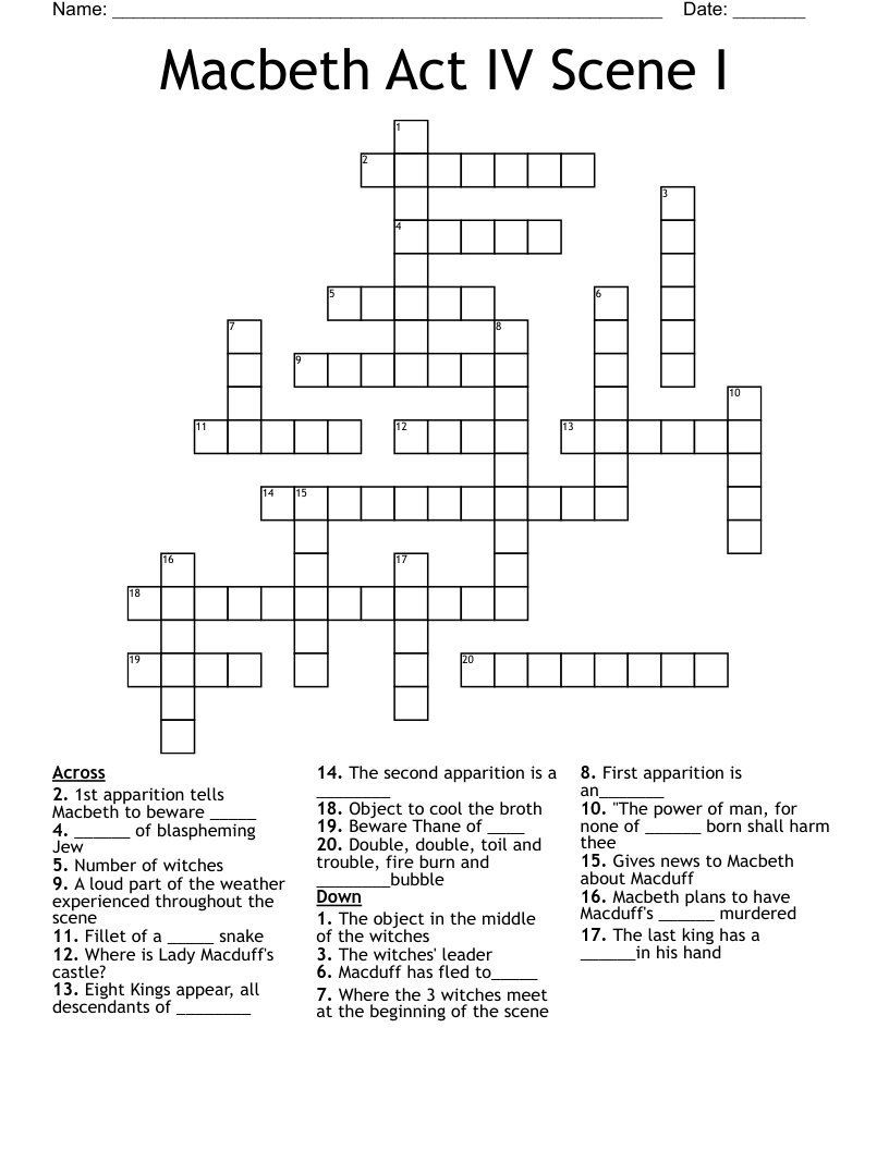 Macbeth Act IV Scene I Crossword