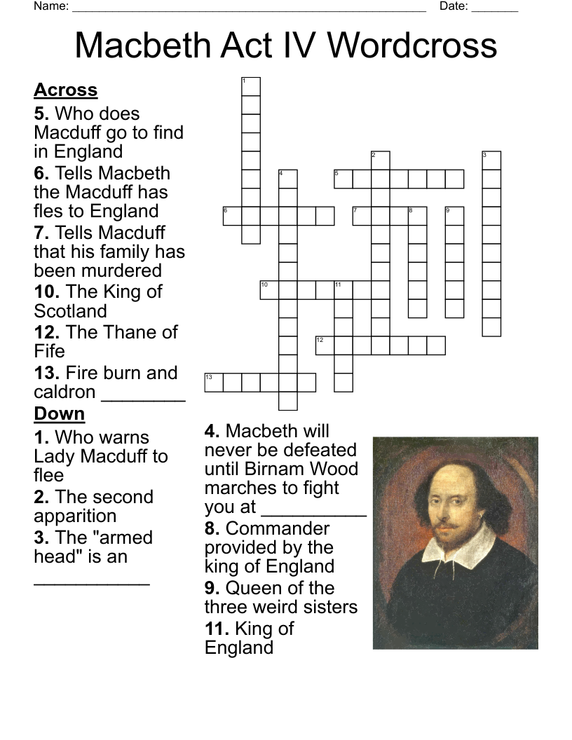 Macbeth Act IV Wordcross Crossword