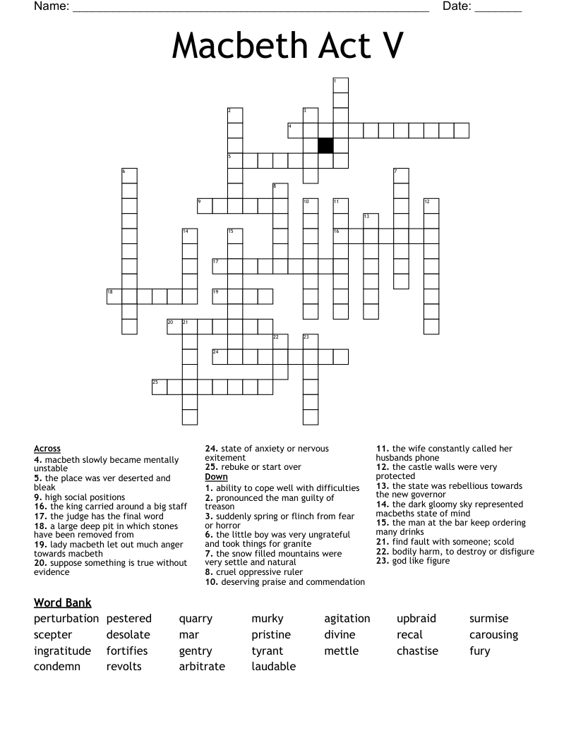 Macbeth Act V Crossword