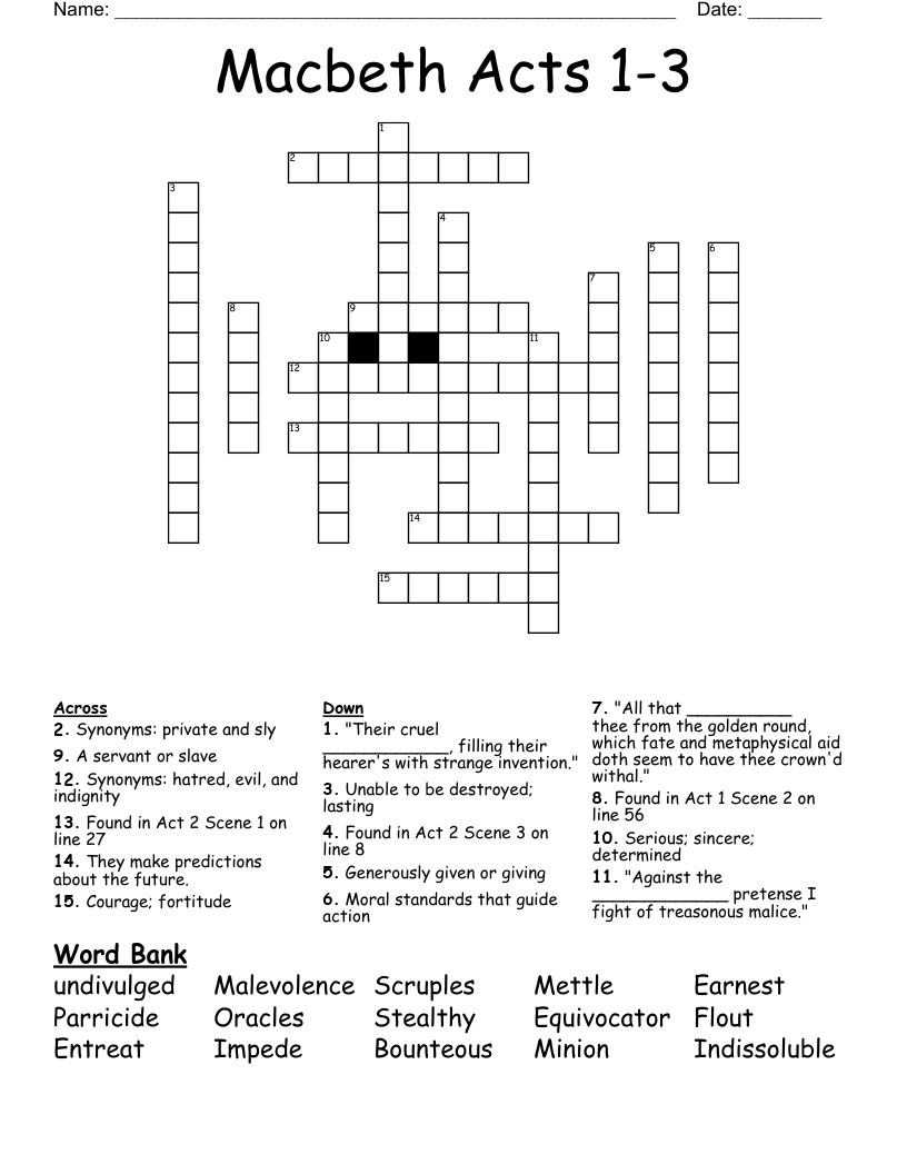 Macbeth Acts 1-3 Crossword