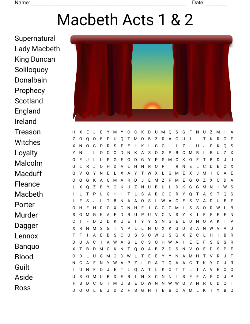 Macbeth Acts 1 & 2 Word Search