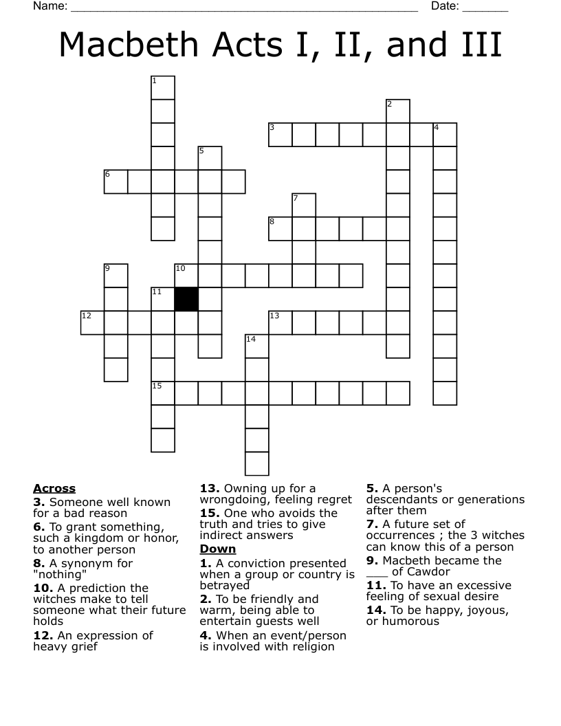 Macbeth Acts I, II, and III Crossword