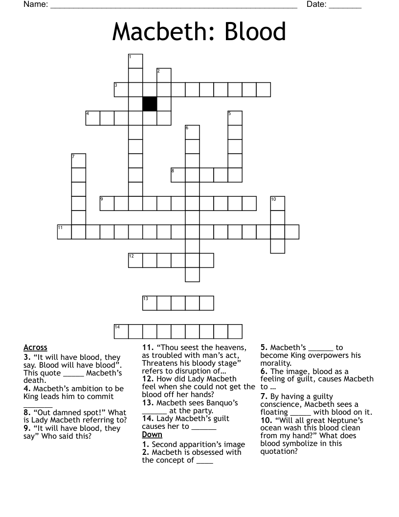 Macbeth: Blood Crossword