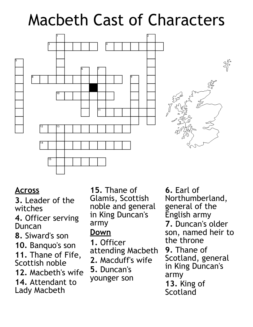 Macbeth Cast of Characters Crossword