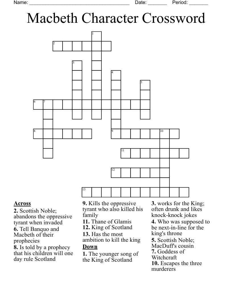 Macbeth Character Crossword