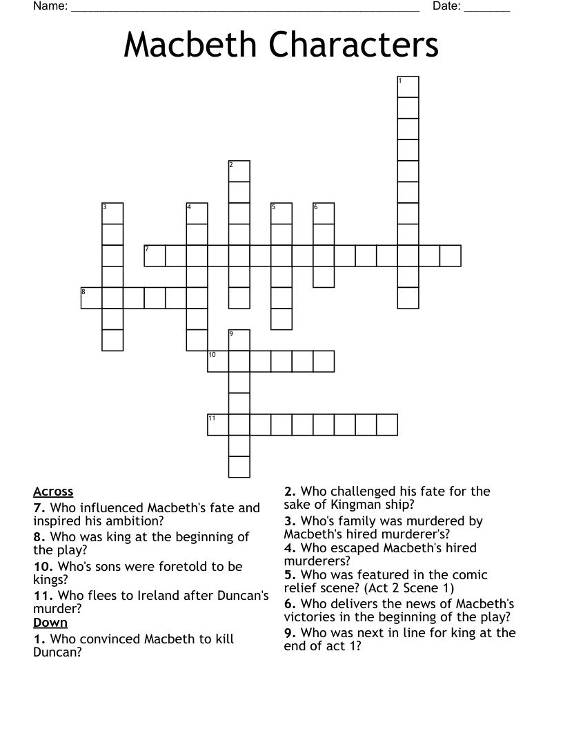 Macbeth Characters Crossword