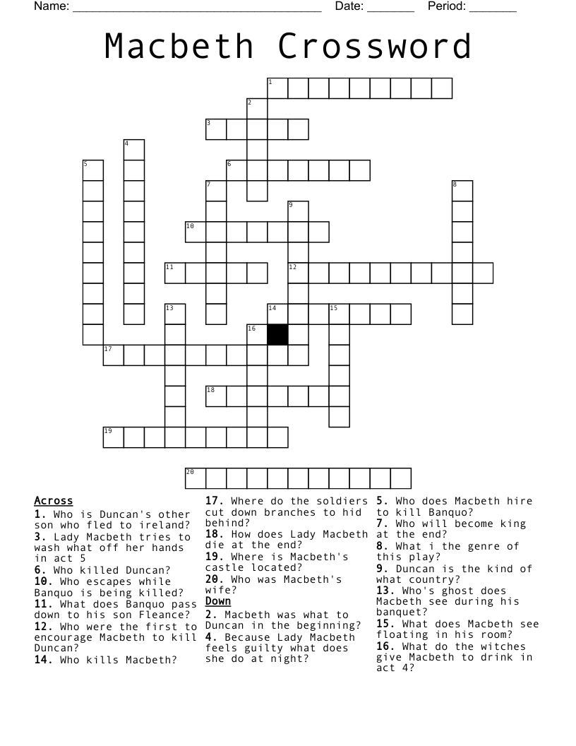Macbeth Crossword