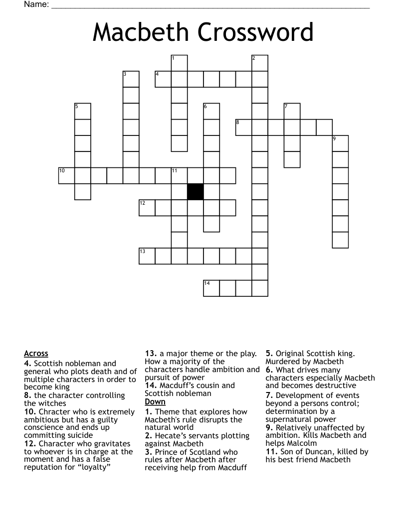 Macbeth Crossword