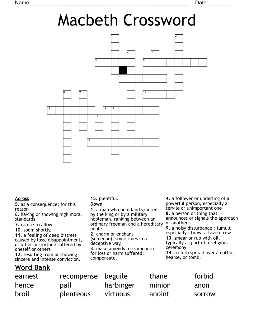 Macbeth Crossword