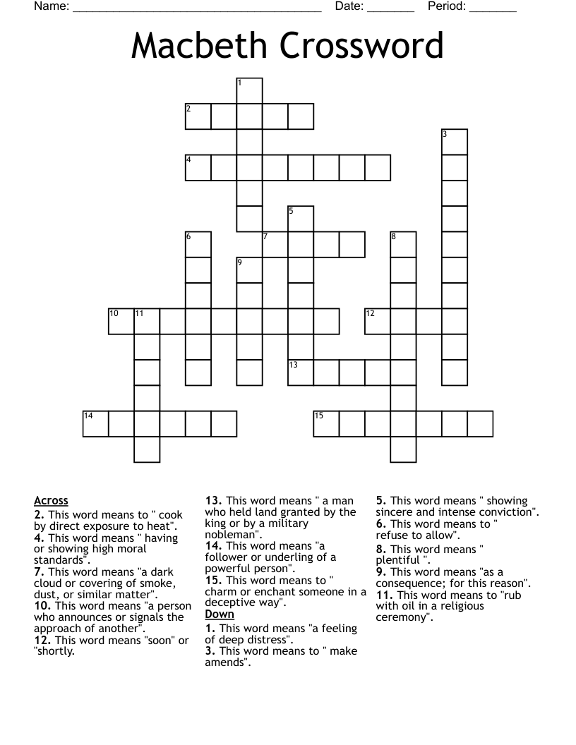 Macbeth Crossword