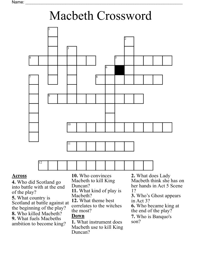 Macbeth Crossword