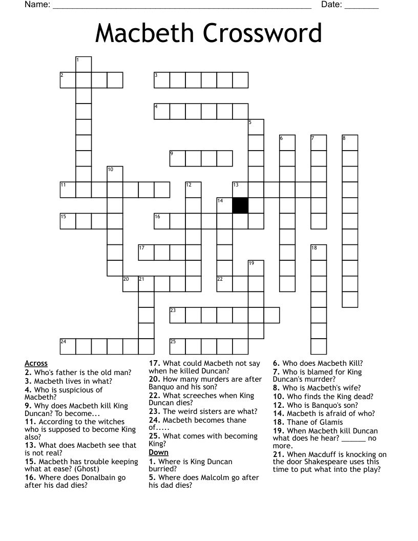 Macbeth Crossword