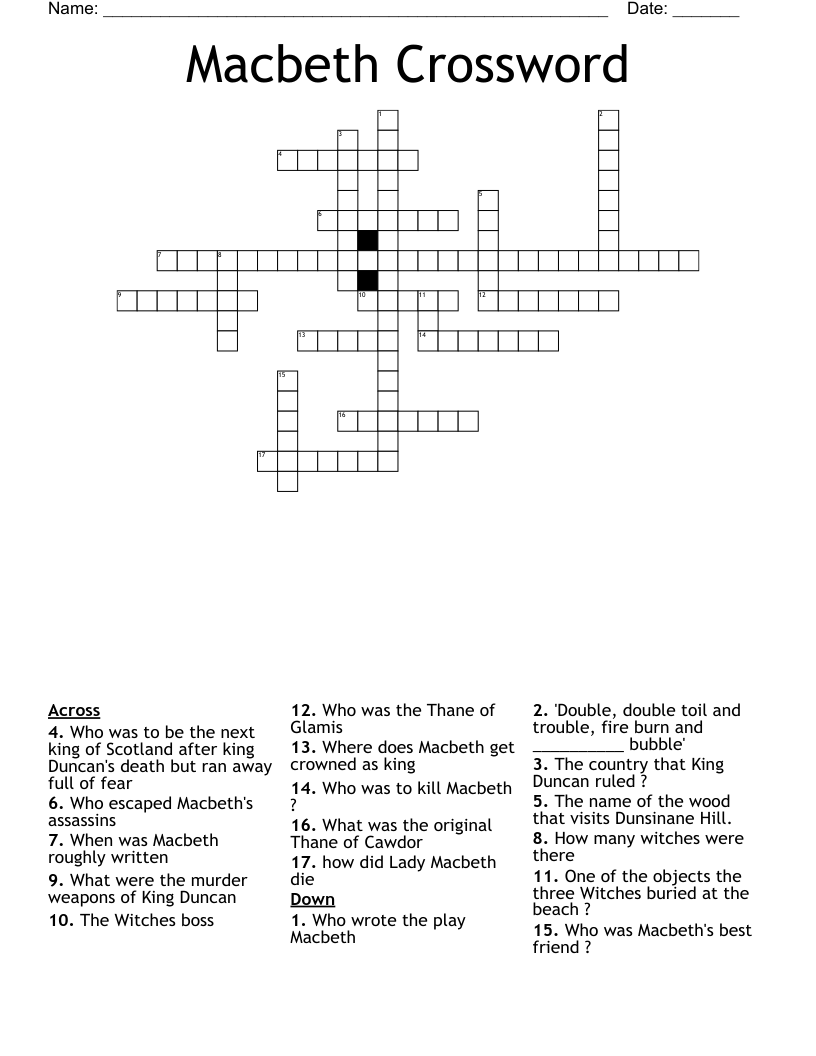 Macbeth Crossword