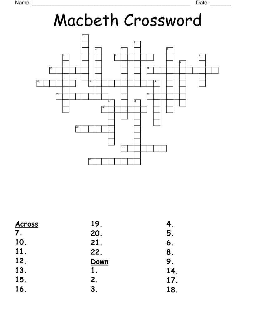 Macbeth Crossword