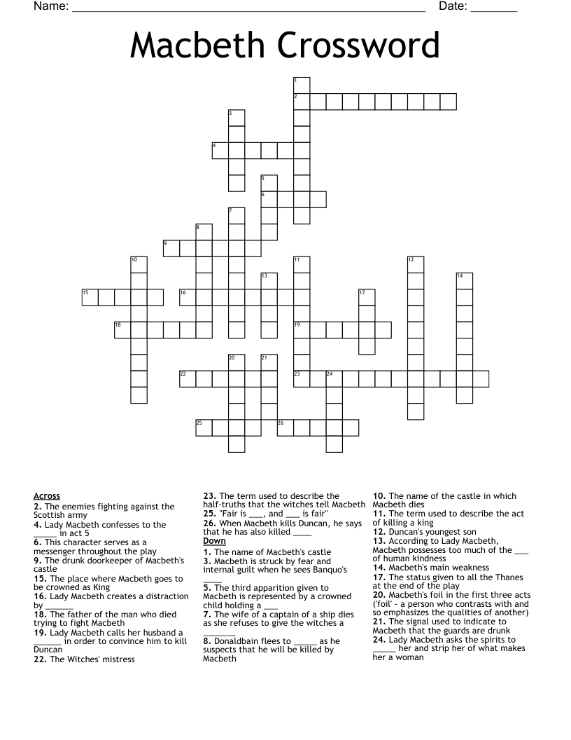 Macbeth Crossword