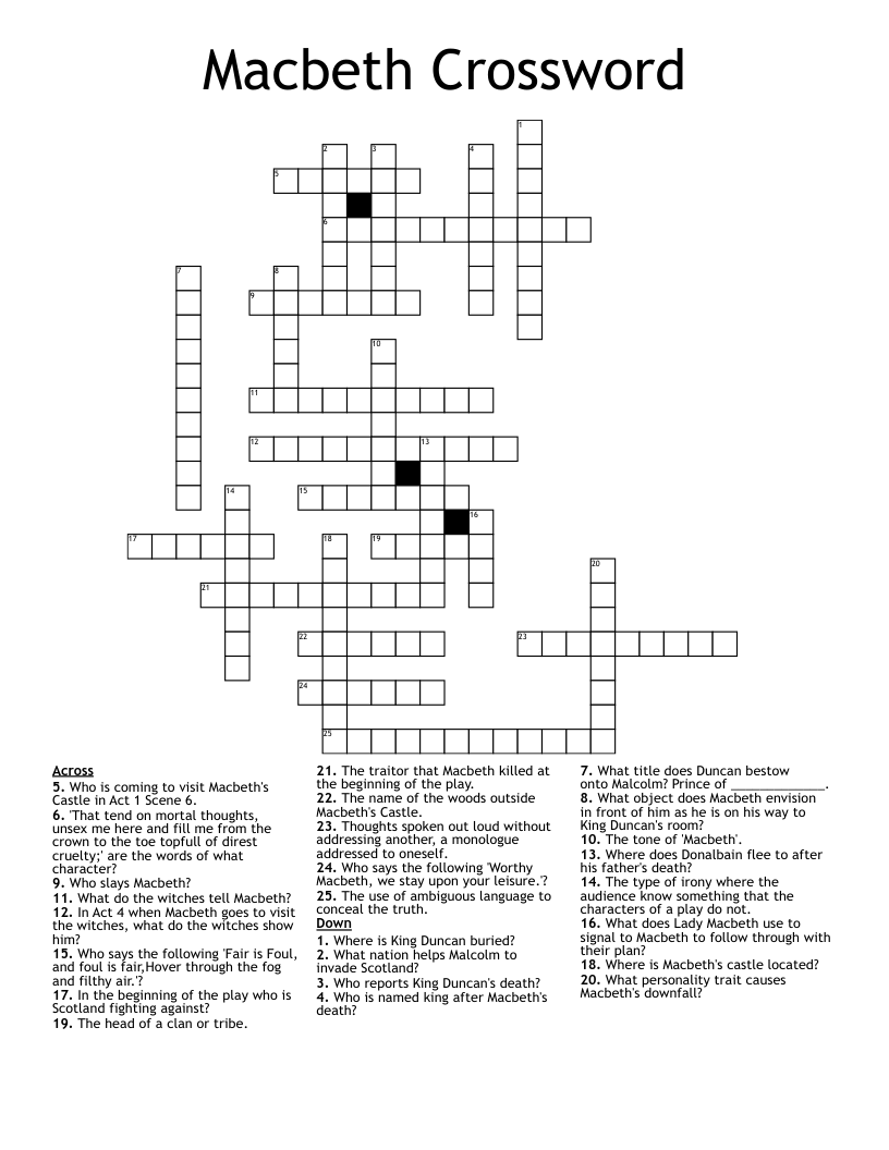 Macbeth Crossword
