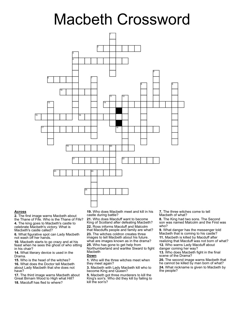 Macbeth Crossword