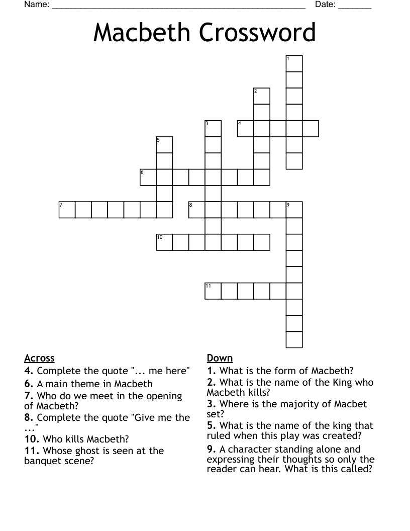 Macbeth Crossword
