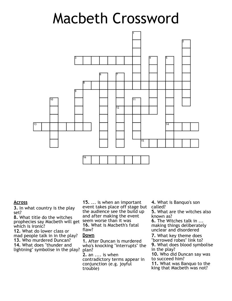 Macbeth Crossword