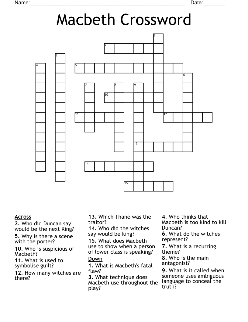 Macbeth Crossword