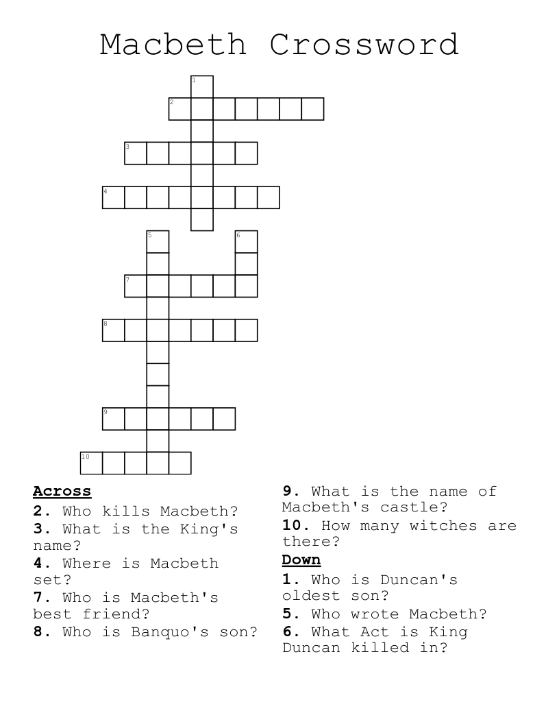 Macbeth Crossword