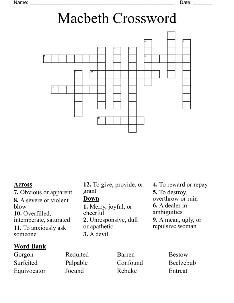 Macbeth Crossword