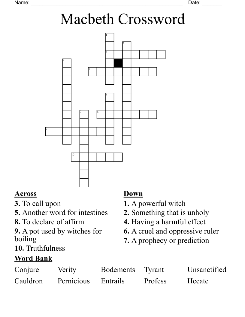 Macbeth Crossword