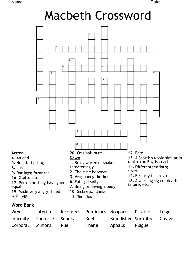 Macbeth Crossword