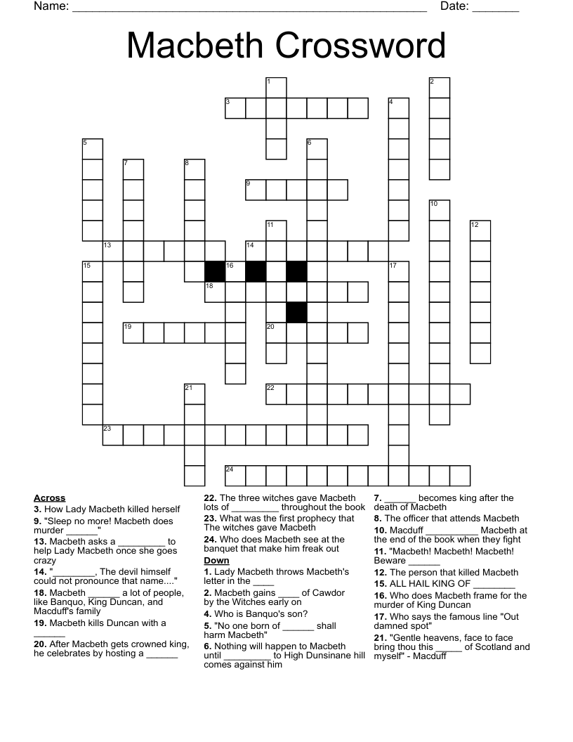 Macbeth Crossword