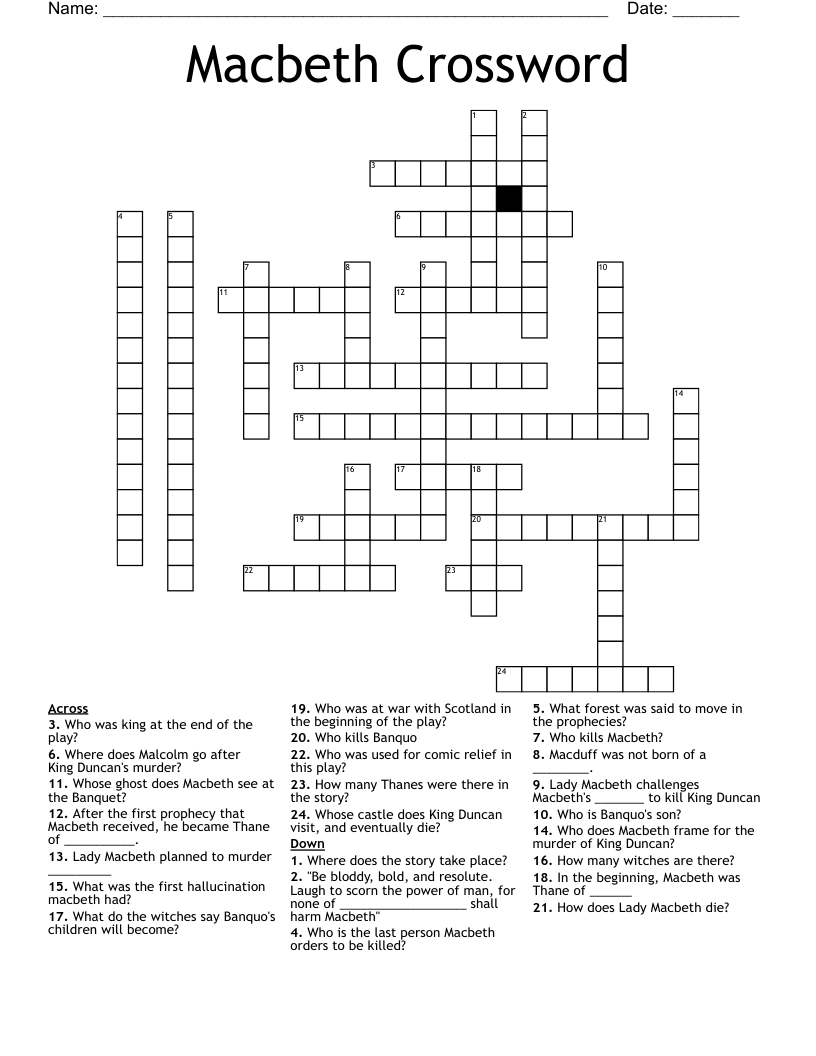 Macbeth Crossword
