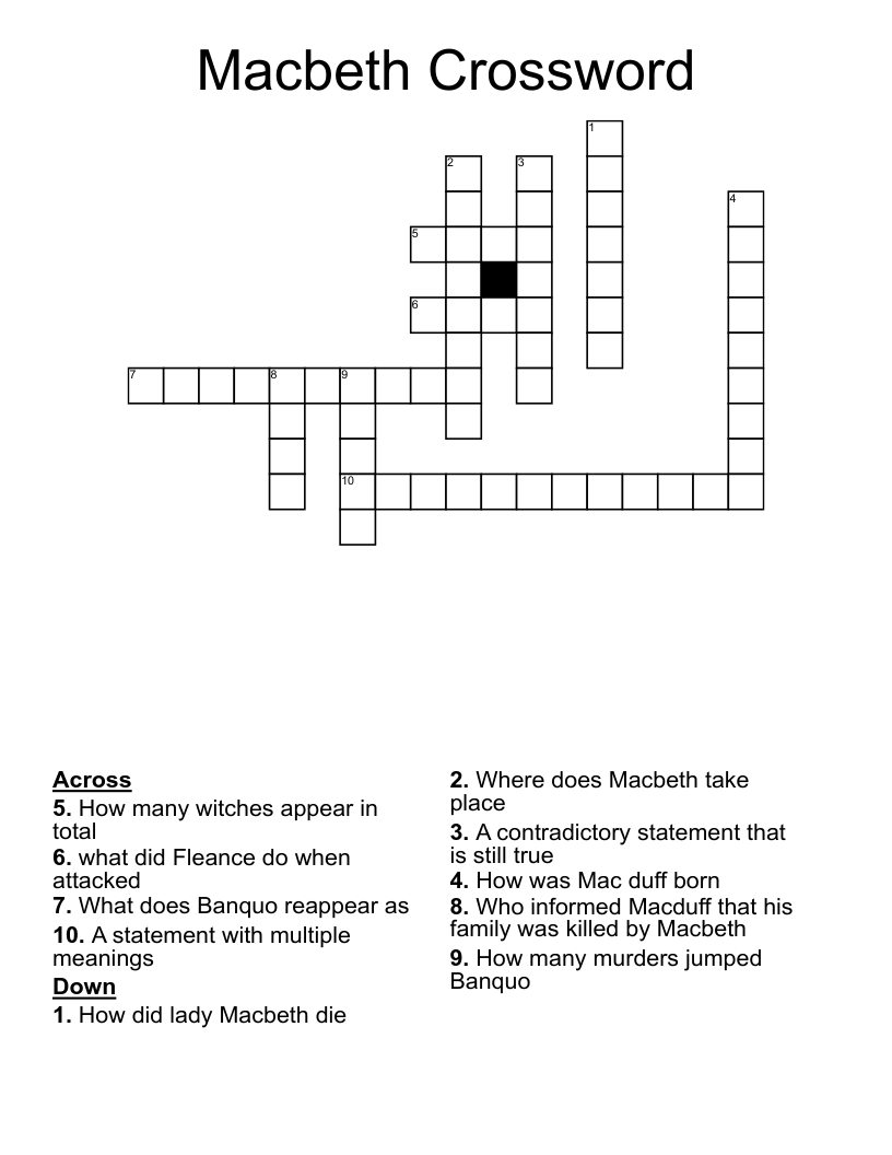 Macbeth Crossword