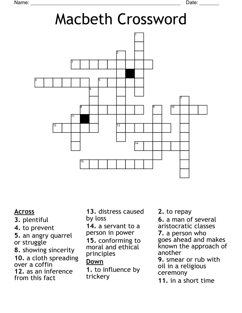Macbeth Crossword