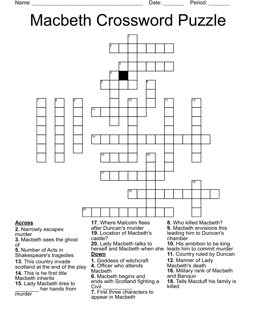Macbeth Crossword Puzzle
