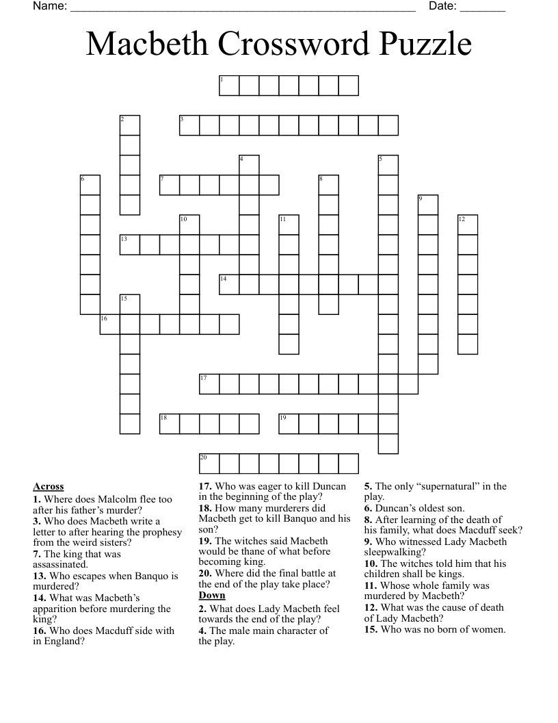 Macbeth Crossword Puzzle