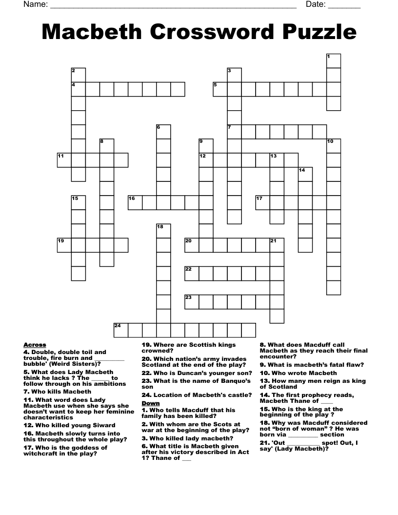 Macbeth Crossword Puzzle