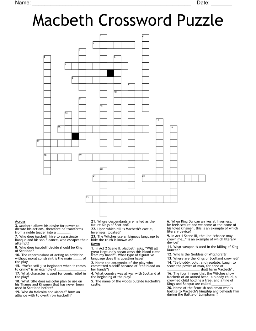 Macbeth Crossword Puzzle