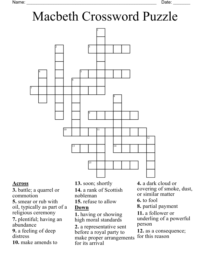 Macbeth Crossword Puzzle
