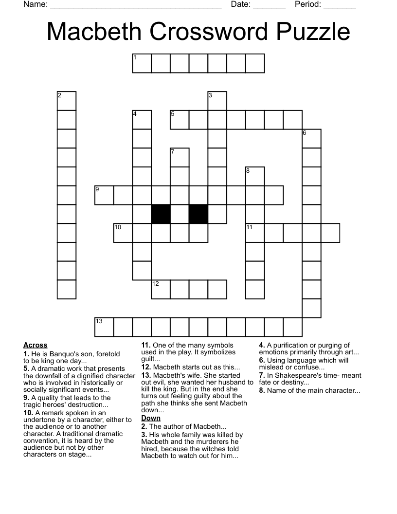 Macbeth Crossword Puzzle